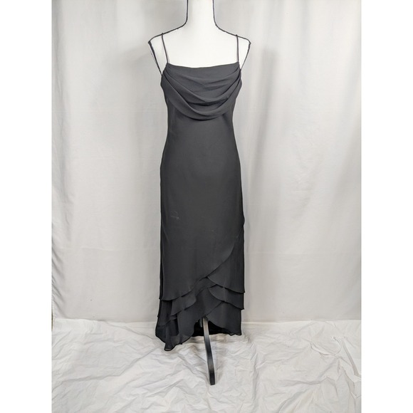 Vtg 90s Onyx Nite Dress 10 Whimsigoth Fairy Maxi Black Chiffon Asymmetrical A068 - Picture 1 of 9